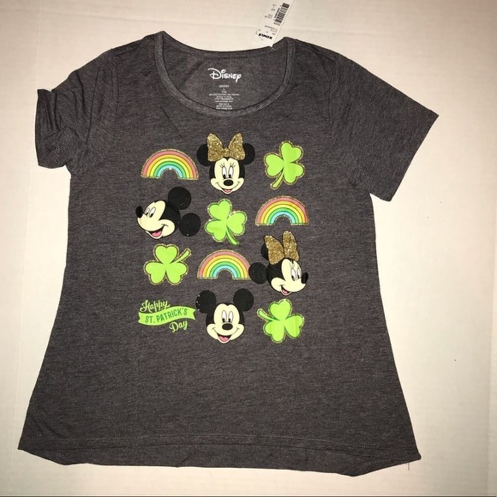 Disney Mickey & Minnie St Patrick’s Graphic Short Sleeve Girl’s Large Tee New‎